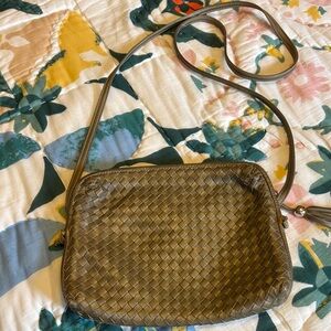 Elegant Taupe Woven Crossbody Bag
